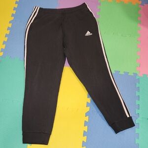 Adidas Men's Black Sweatpants with White Stripes, Size Large